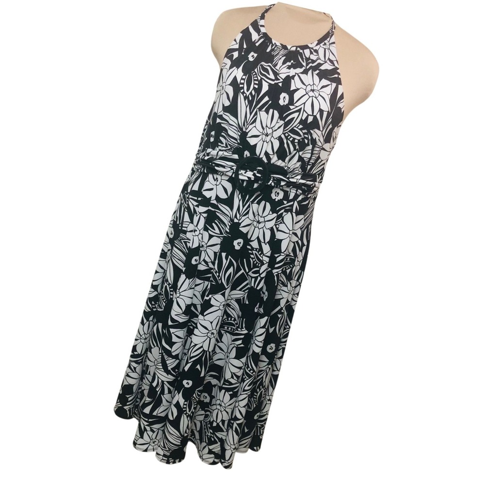 Julian Taylor Brown Floral Halter Midi Dress A-line Beach Fairy Resort Womens 16